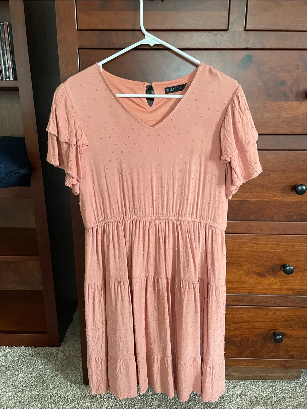 Mikarose Dusty Rose Tiered V-Neck Mini Dress